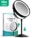 Mirlux Miroir de maquillage avec éclairage LED – Grossissement 10x – Hauteur réglable – 3 modes d'éclairage – Rechargeable – Miroir grossissant Noir