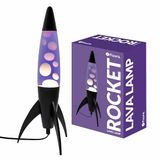 FISURA - Paarse "Rocket" lavalamp. Zwarte basis, paarse vloeistof en witte lava. Retro lavalamp met vervangende gloeilamp. 20 cm x 20 cm x 45 cm.