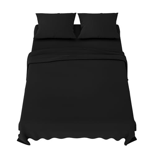 Dreamzie Beddengoedset 180x200 cm - 4-delig Microvezel - Hoeslaken 180x200 cm - Laken 2 Personen 270x290 cm - 2 Kussenslopen 50x80 - Oeko Tex Gecertificeerd - Zwart