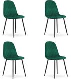 LEOBERT ASTI Velvet Design Stoelen – Set van 4 – Donkergroen Fluweel – Zwarte Metalen Poten – Modern & Ergonomisch – Max. 120 kg