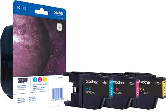 Brother LC1220RBWBP inktcartridge - 3 stuks - Origineel - Cyaan, Magenta, Geel