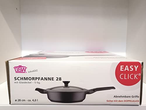 GSW Easy Click-stoofpan 28 cm met glazen deksel 5-delig en afneembare handgrepen, zwart