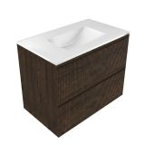 Saniclass Badkamermeubelset - 80x45x62cm - Vygo keramische wastafel wit - 1 wasbak - zonder kraangat - 2 lades - mat eiken charcoal