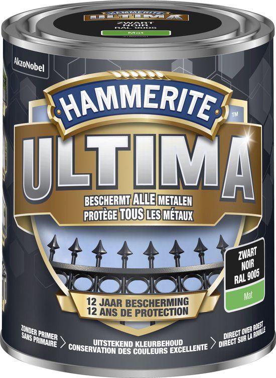 Hammerite Ultima Mat - Zwart - 0,75 L