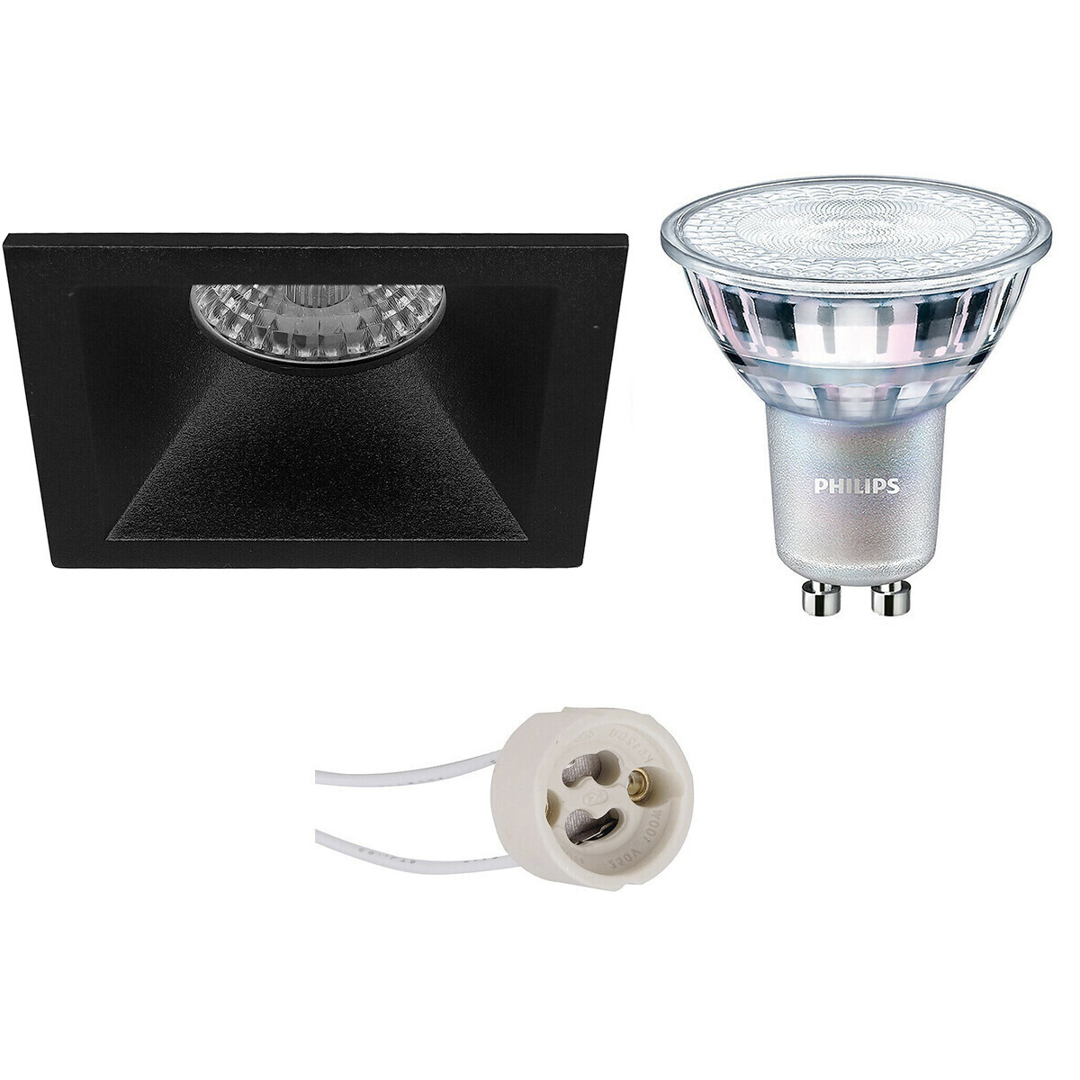 BES LED LED Spot Set - Pragmi Pollon Pro - GU10 Fitting - Inbouw Vierkant - Mat Zwart - Verdiept - 82mm - Philips - MASTER 927 36D VLE - 3.7W - Warm Wit 2200K-2700K - DimTone Dimbaar