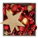 Bellatio decorations kerstballen set - 34-dlg - kunststof - rood/goud