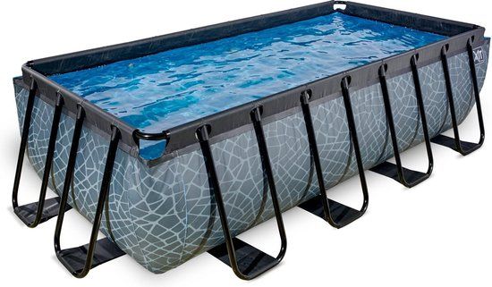EXIT Stone Rectangular Pool 400x200x100cm - Grey - with Filter Pump