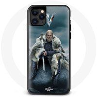 Maniacase Hoesje voor iPhone 13 Pro Max Vikings Series Seizoen 6 Ragnar Lothbrok logo V Zwaard Grijze Mist Achtergrond