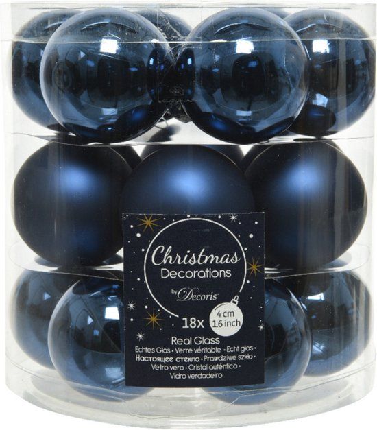 Decoris Kleine kerstballen - 18x st - donkerblauw - D4 cm - glas - kerstversiering