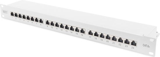 Digitus DN-91624S-EA 24 poorten Netwerkpatchpaneel 483 mm (19) CAT 6A 1 HE Grijs-wit (RAL 7035)