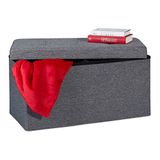 Merkloos / Sans marque Relaxdays Zitbank met opbergruimte, opvouwbaar, 84 l, donkergrijs
