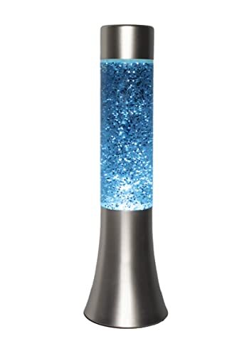 Fisura - Blauwe lavalamp. 30 cm lava lamp met zilveren voet, blauwe vloeistof en glitters. Nachtlamp. Ontspannende effect lamp. Afmetingen: 9x9x30 cm