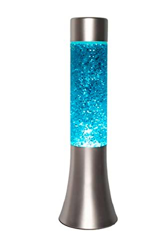 Fisura - Blauwe lavalamp - 30 cm - Zilveren voet - Blauwe vloeistof en glitters - Nachtlamp