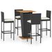 Bar de jardin 5 pièces avec coussins poly rotin noir