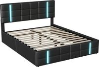 Lit deux personnes - Cadre de lit - 160x200 cm - Rangement hydraulique - Revêtement en similicuir - Sans matelas - Noir
