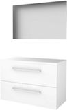 Basic Line Basic 46 Badkamermeubelset - 100 x 46 cm - Met Grepen - 2 Lades - Wastafelblad - Spiegel - Ice White