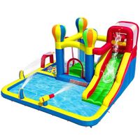 Baralir Opblaasbaar springkasteel voor binnen, droog-/waterglijbaan, geschikt voor kinderen van 3 tot 8 jaar, springkasteel voor buiten, met ventilator, 340 x 335 x 209 cm