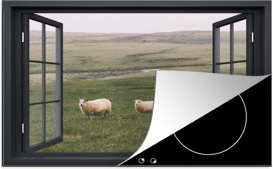 KitchenYeah® Inductie beschermer 77x51 cm - Doorkijk - Gras - Schaap