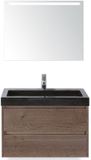 BES LED Dante Badmeubelset 80 cm - Tabacco - Wastafel Hardsteen Wit Lucca met Sence Spiegel