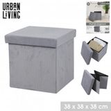 Urban Living KUBE "Ribfluweel" Opvouwbare Opbergpoef Denim 37,5xH37,5cm