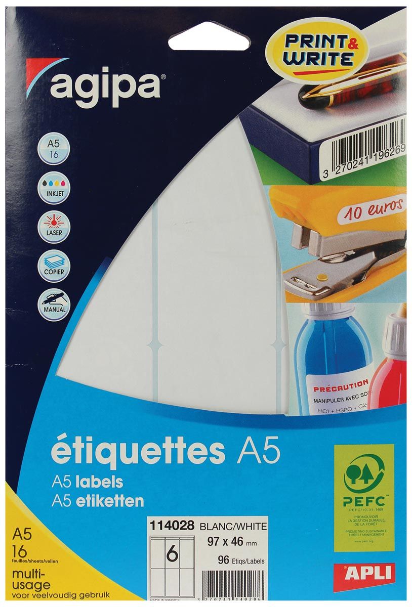 Agipa Witte etiketten Print & Write ft 97 x 46 mm 96 stuks