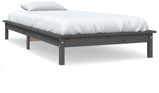 vidaXL Bedframe massief grenenhout grijs 90x200 cm