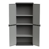 Adventa: Kast van kunsthars van pvc en PP, 2 deuren, 3 legplanken, eenvoudig te monteren, modulair systeem, robuust, geschikt voor binnen en buiten, 68 x 40 x 165 cm, grijs en zwart