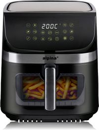 Alpina Airfryer XXL - Heteluchtfriteuse 9L - Air Fryer met Digitaal Display - Hetelucht Friteuse met Timer en Temperatuur 60 tot 200℃ - met 8 Kookprogramma's en Kijkvenster - Zwart