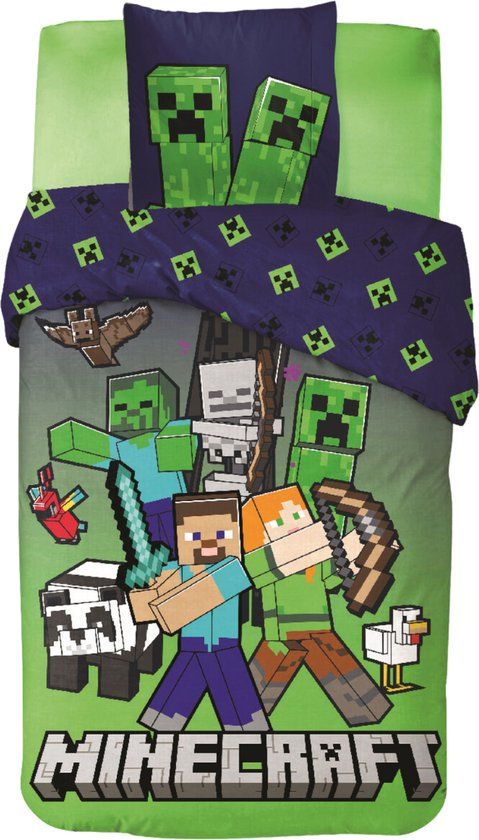 4KidsOnly Minecraft Dekbedovertrek - 140 x 200 cm - Katoen - Groen