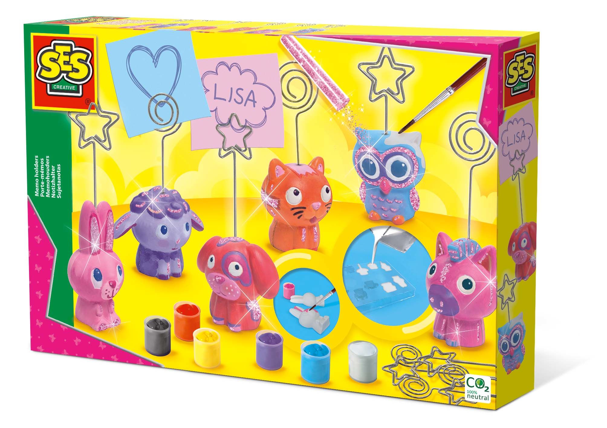 SES Creative Gieten en schilderen - Memohouders - Knutselset voor Kinderen - Dieren Thema - 5+ Jaar