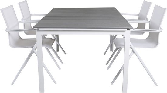 Levels tuinmeubelset tafel 100x160/240cm en 4 stoel Alina wit, grijs.