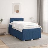 vidaXL Boxspringbed met matras en hoofdbord, blauw, 120 x 200 cm, stof