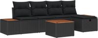vidaXL Tuinbank Set 6-delig Zwart Poly Rattan