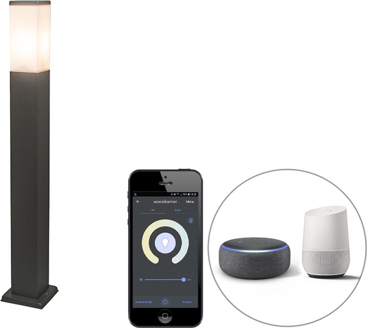 QAZQA Malios - Moderne LED Smart Staande Buitenlamp - Donkergrijs - H 80 cm