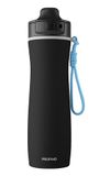 PROFINO Active Thermosfles, 625 ml, flip-cap, lekvrij | zwart, paracordband, 90% gerecycled staal, voor sport, outdoor, school, vaatwasmachinebestendig, geschikt voor koolzuur