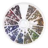 Rayher 15128999 Hotfix strassstenen van glas, 3 mm ø, 12 kleuren, sorteerbox 360 stuks, glazen strasssteentjes, sierstenen om op te strijken