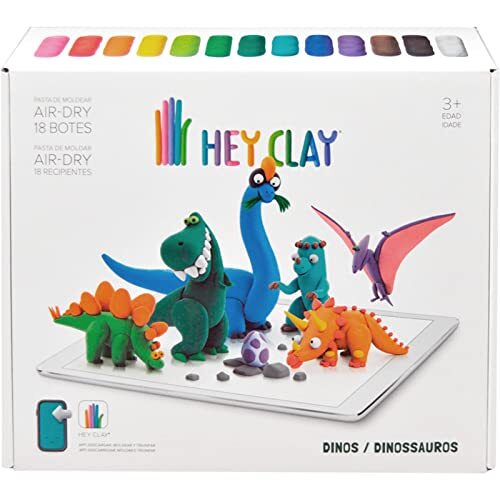 Hey Clay Knete - Interactieve klei dinosaurussen, 18 kleuren, duik in een spannende knutselactiviteit met educatief creatief spel! KL86203, Kids Licensing, Kleurrijke