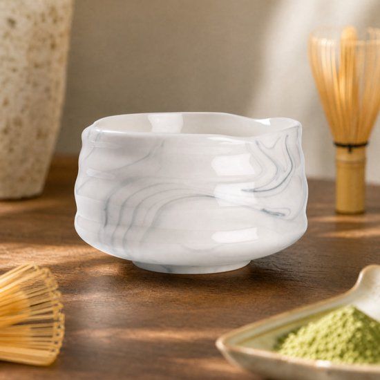 Chiato Keramische matcha kom CHiATO Chawan Cloud Mist – Wit / Grijsblauw