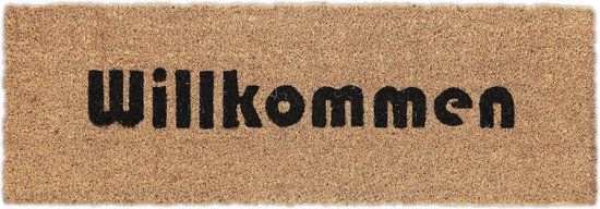 Merkloos Relaxdays Voetmat kokos, welkom, 75x25 cm, smalle deurmat, binnen en buiten, antislip, weerbestendig, natuur