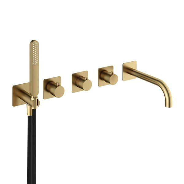 hotbath Gal Afbouwdeel voor Inbouw bad/douche thermostaat 2 stopkranen met uitloop Geborsteld messing PVD GL7072EXTBBP