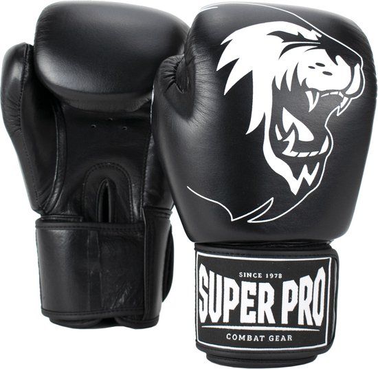 Super Pro Combat Gear Warrior Lederen (Kick)bokshandschoenen - Zwart/Wit - 6 oz