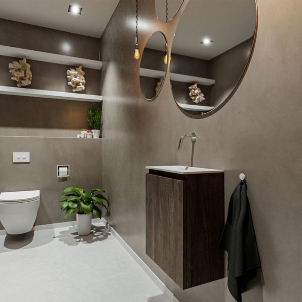 MONDIAZ TURE Fonteinset - 40x23x50cm - dark brown mat - Wasbak links - Solid Surface Wit