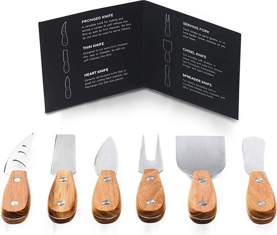 Jumada's - Luxe set met 6 kaasmessen - Bruin - Bamboe - Cadeautip