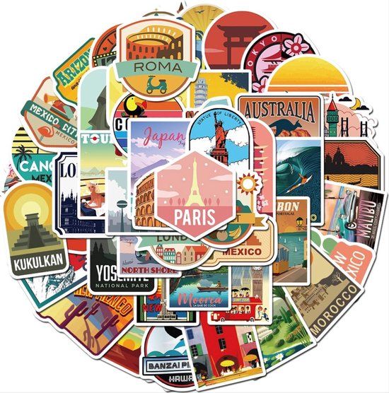 CHPN - 50x Landen Stickers - Mix - Laptop, Reizen, Vakantie - Vinyl