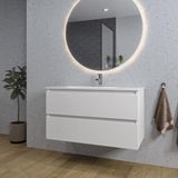 Saniclass Chaci Meuble de salle de bain - 100x46x55cm - lavabo en céramique blanc - 1 vasque ovale - 1 trou pour robinet - 2 tiroirs - miroir rond avec éclairage - blanc mat