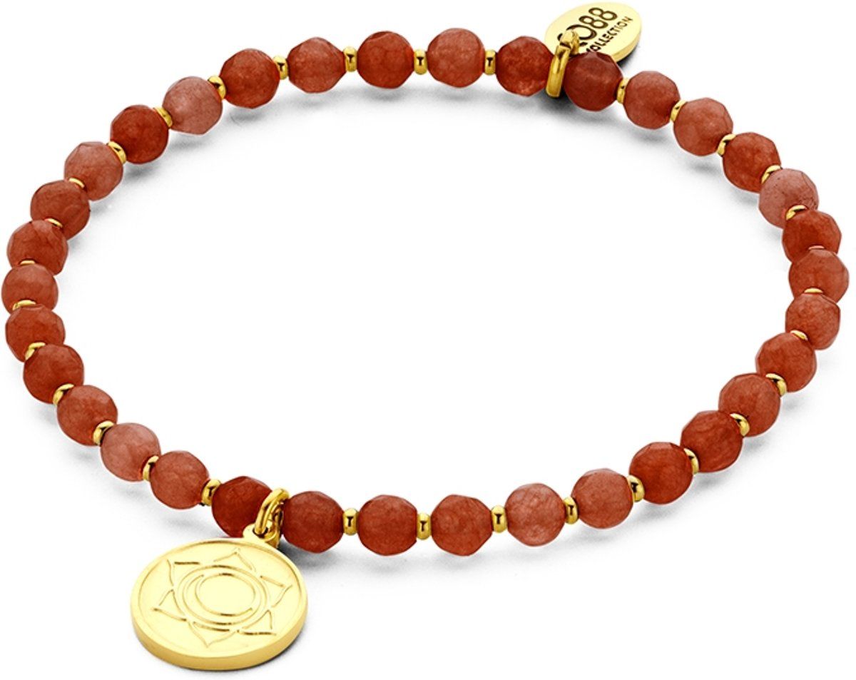 CO88 Collection 8CB 90220 Natuurstenen Armband met Staal Elementen - Jade - Chakra Bedel - One-size - Oranje