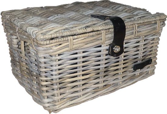 WICKED Kratmand L Grijs met Klep - 45x33x22 cm - Canvas/Hout - Framebevestiging - 32 l