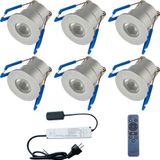 Velvalux LED Veranda Spot Complete Set - 6 Stuks - 3W - Natuurlijk Wit 4000K - Dimbaar - Waterdicht IP65 - Inbouw - Rond - Mat Zilver - Aluminium - 12V