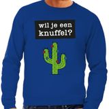 Bellatio Decorations Shoppartners Bv Wil je een Knuffel tekst sweater blauw heren - heren trui Wil je een Knuffel? XL