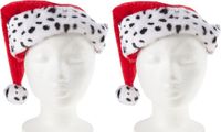 Bellatio Decorations Kerstmuts - 2x stuks - Dalmatier print - Rood - Polyester - Unisex - Volwassenen - 30 x 40 cm